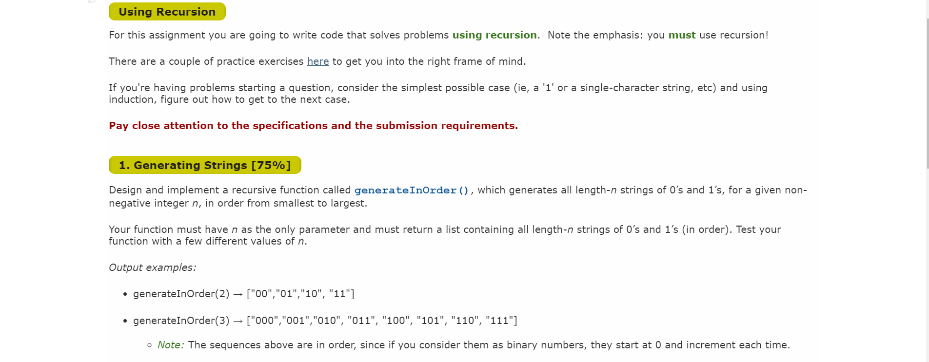 Solved Using Recursion For this assignment you are going to | Chegg.com