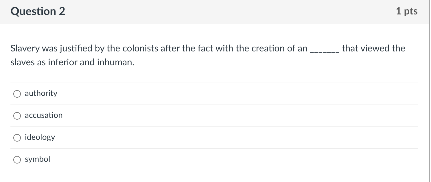 Solved Question 2 1 pts that viewed the Slavery was | Chegg.com