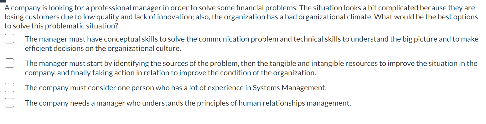 Solved A company is looking for a professional manager in | Chegg.com