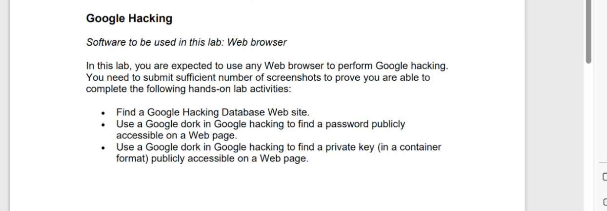 Solved Google HackingSoftware To Be Used In This Lab: Web | Chegg.com