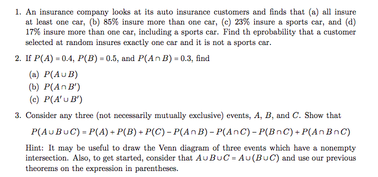 Solved 1. An insurance company looks at its auto insurance | Chegg.com