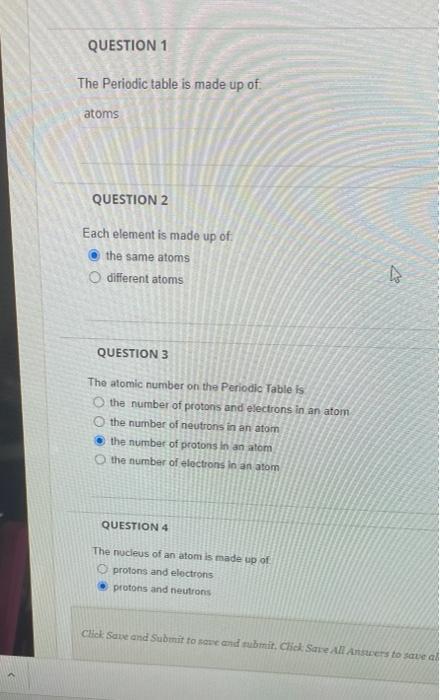 Solved The Periodic table is made up of: atoms QUESTION 2 | Chegg.com