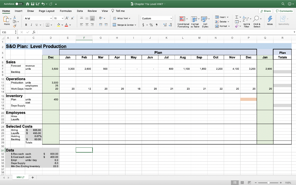 Download Level HW 7 (Excel download)and perform the | Chegg.com