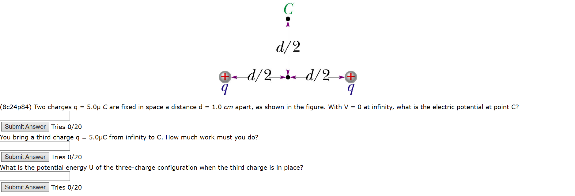Solved D 2 4 D 2 Ted 2 Q 8c24p84 Two Charges Q 5 0u Chegg Com