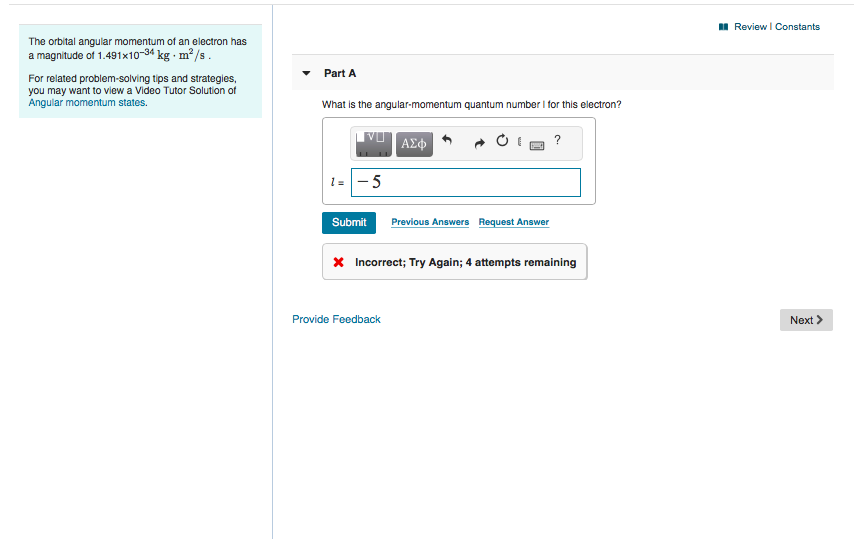 Solved I Review Constants The orbital angular momentum of an | Chegg.com
