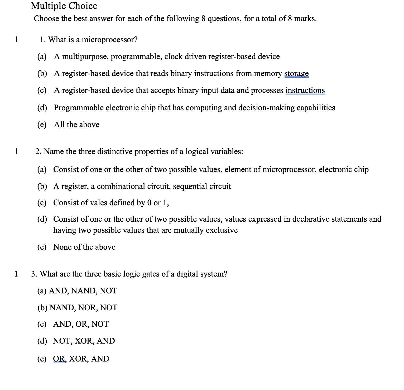 Solved Multiple Choice Choose The Best Answer For Each Of | Chegg.com