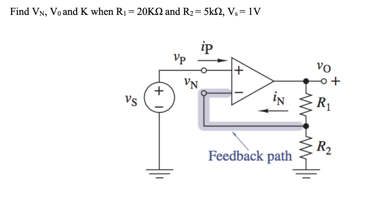 Solved Find VN,V0 and K when R1=20 KΩ and R2=5kΩ,Vs=1 V | Chegg.com