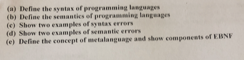 Solved (a) Define the syntax of programming languages (b) | Chegg.com