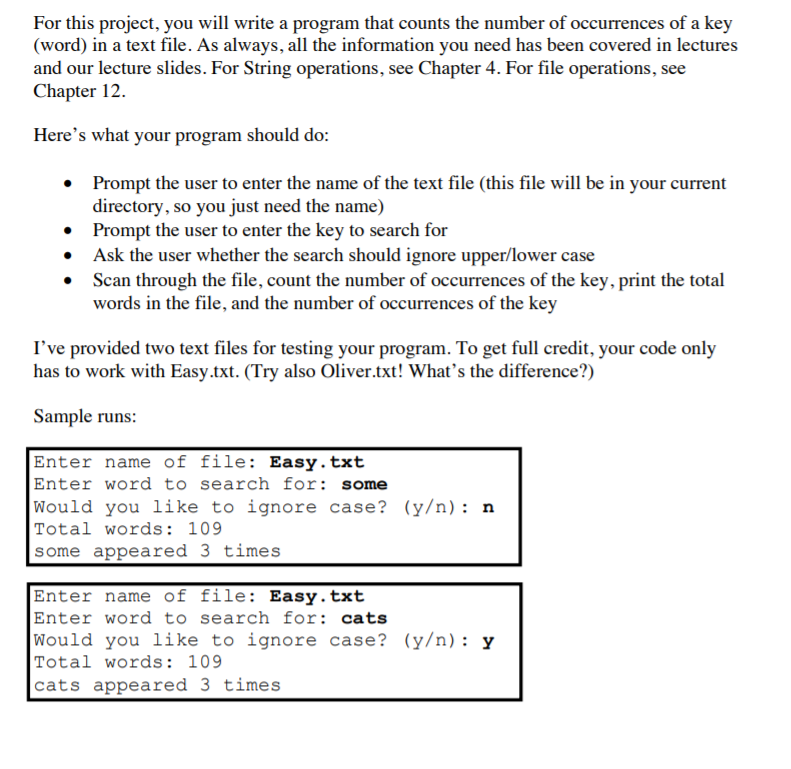 Solved For this project, you will write a program that | Chegg.com