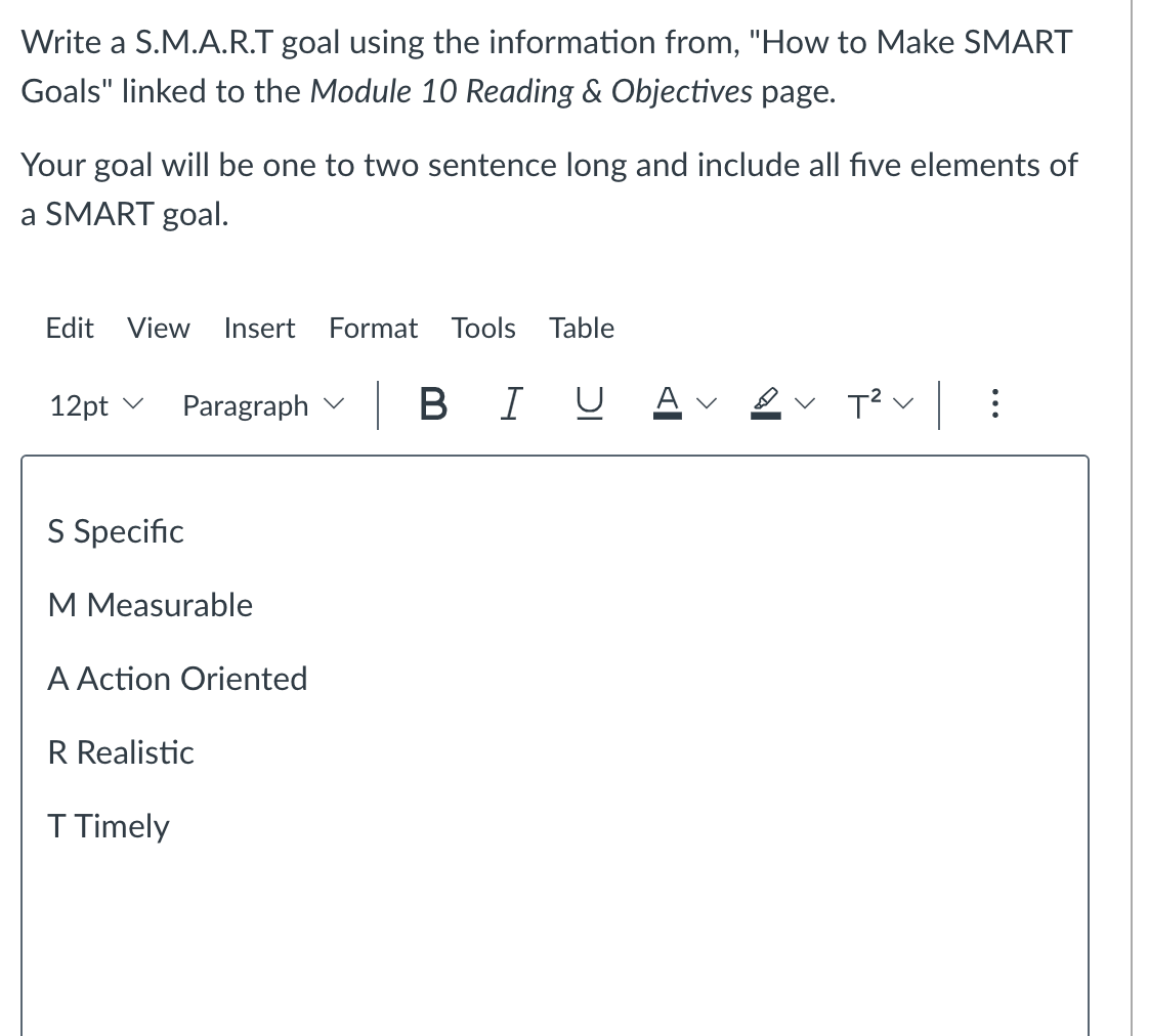 Solved Write a S.M.A.R.T goal using the information from, | Chegg.com