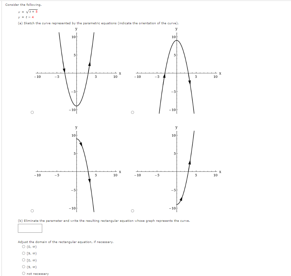 Solved Consider the following. x=t+5y=t−4 (a) Sketch the | Chegg.com