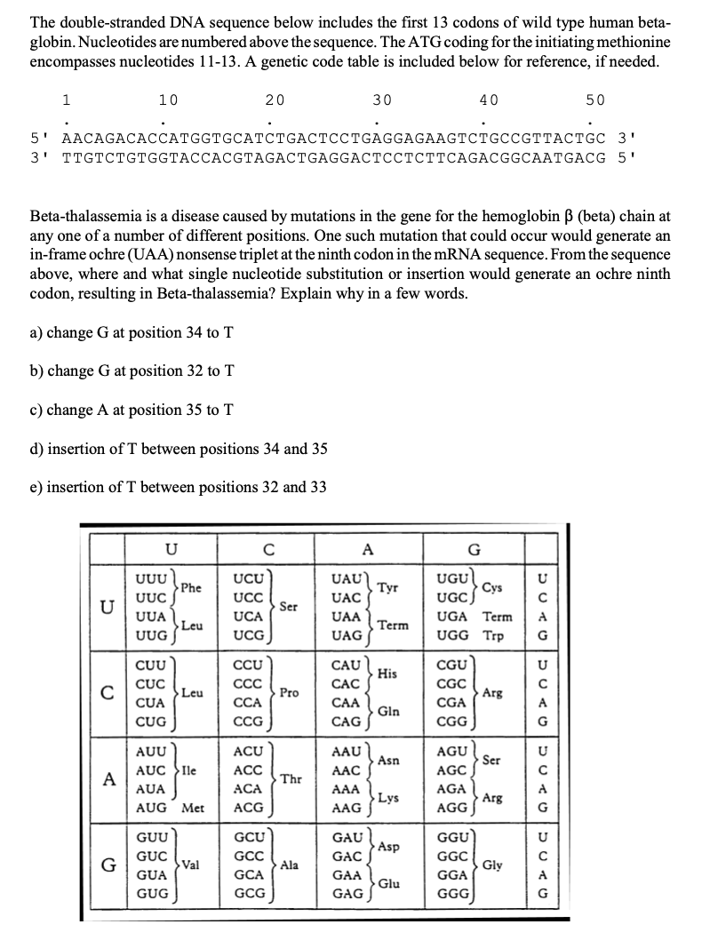 Solved The Double Stranded Dna Sequence Below Includes The