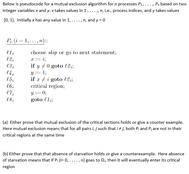 Solved Below is pseudocode for a mutual exclusion algorithm | Chegg.com