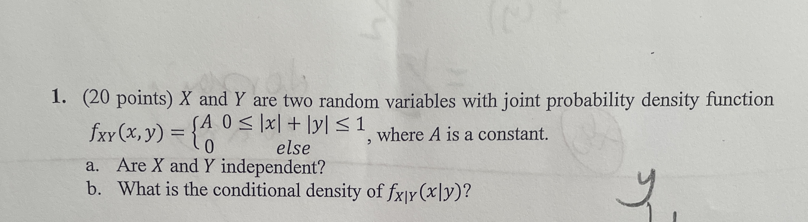 Solved 1. (20 points) X and Y are two random variables with | Chegg.com