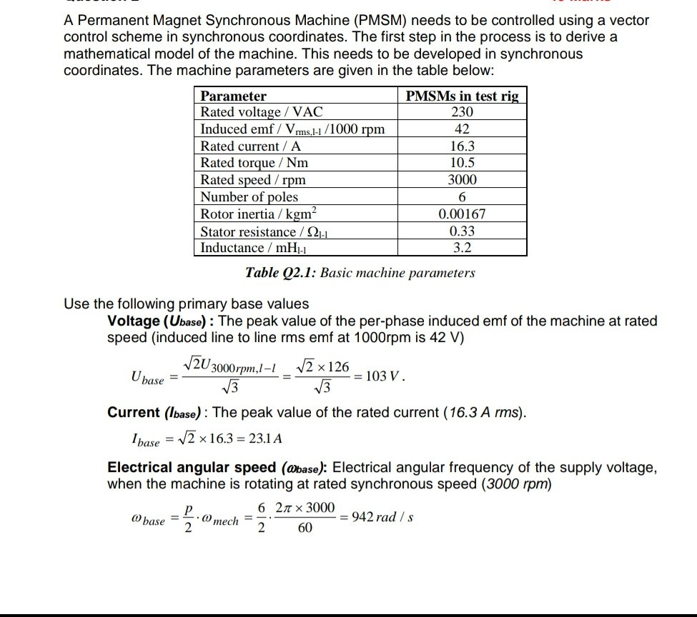 A Permanent Synchronous Machine (PMSM) needs