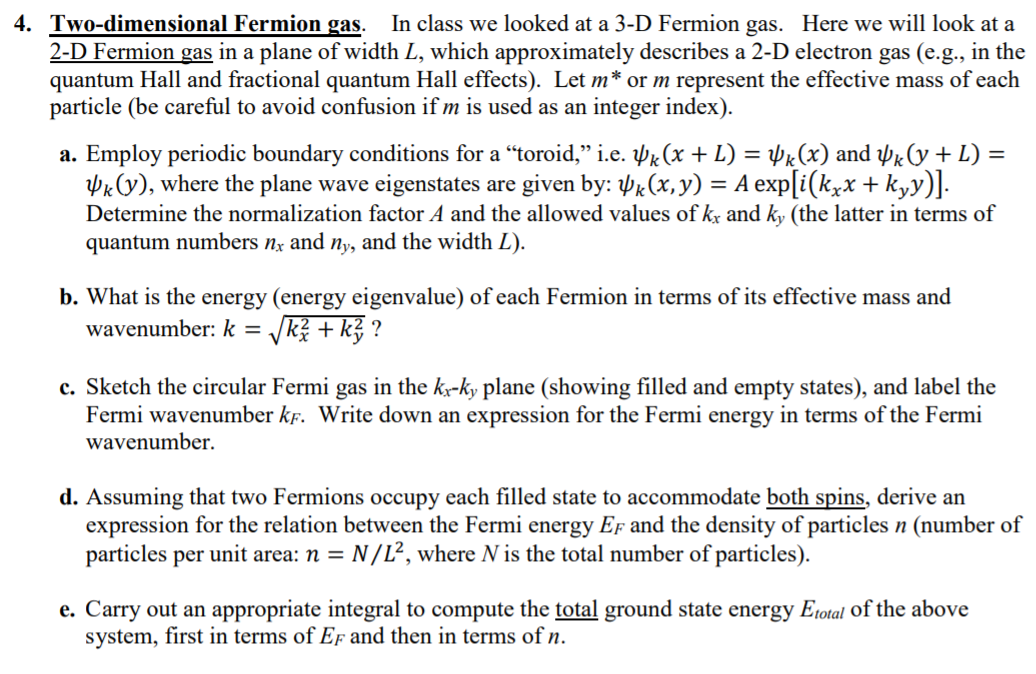 Solved 4. Two-dimensional Fermion gas. 2-D Fermion gas in a | Chegg.com
