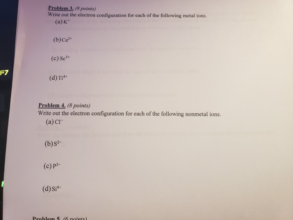 Solved Problem 3. (8 points) Write out the electron | Chegg.com