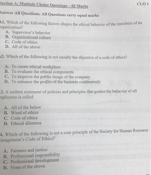Solved Section A: Multiple Choice Questions-02 Marks Answer | Chegg.com
