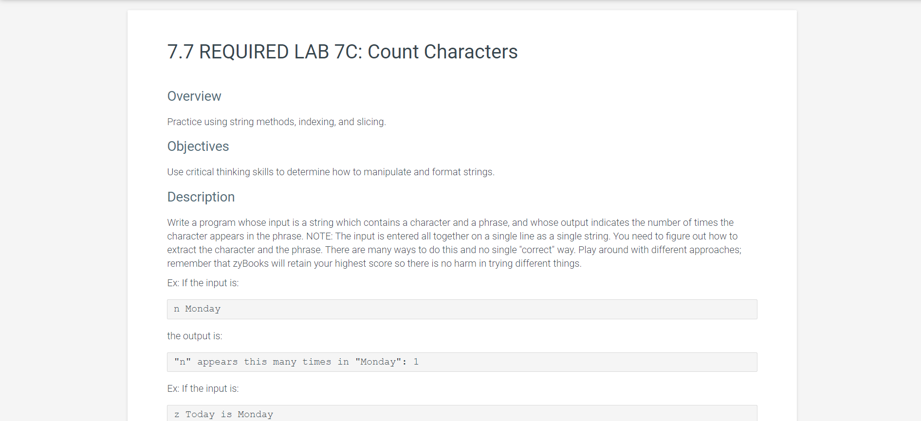Solved 7.7 REQUIRED LAB 7C: Count Characters Overview | Chegg.com image.