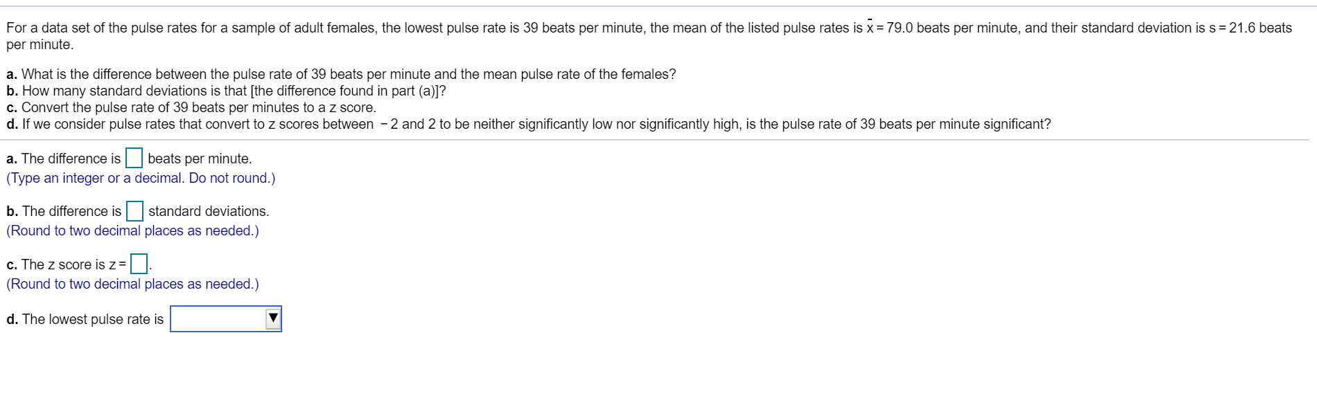 Solved For a data set of the pulse rates for a sample of