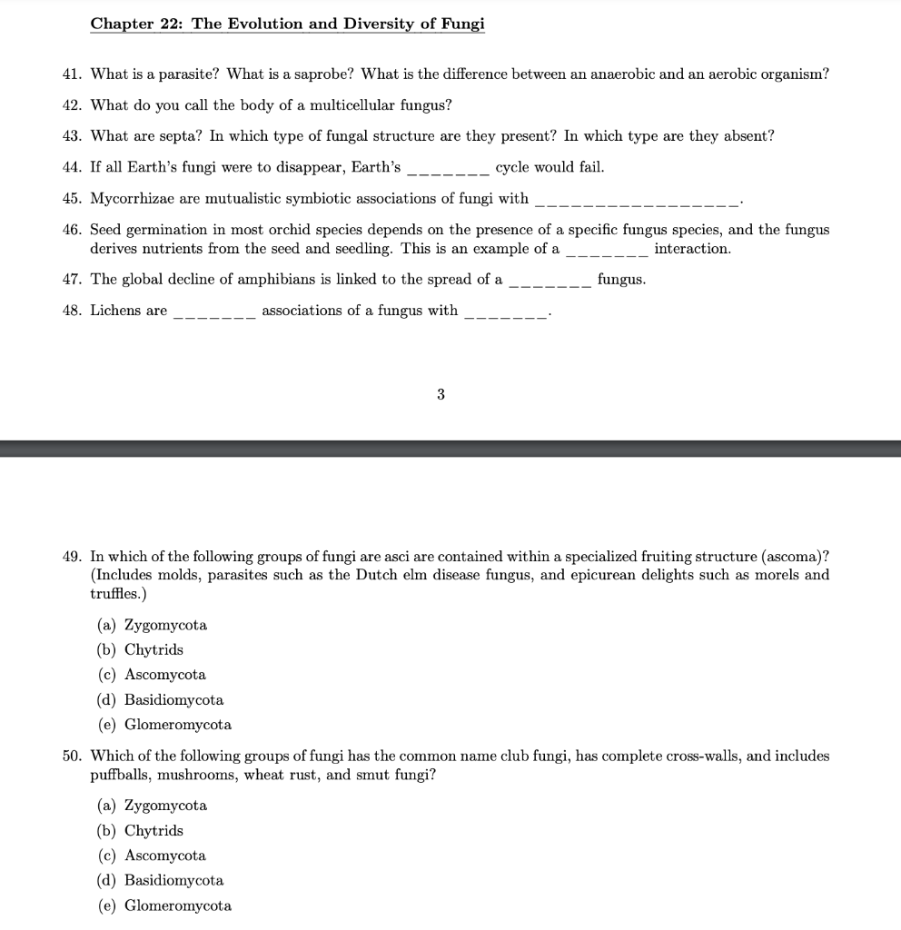 Solved Chapter 22: The Evolution and Diversity of Fungi 41. | Chegg.com