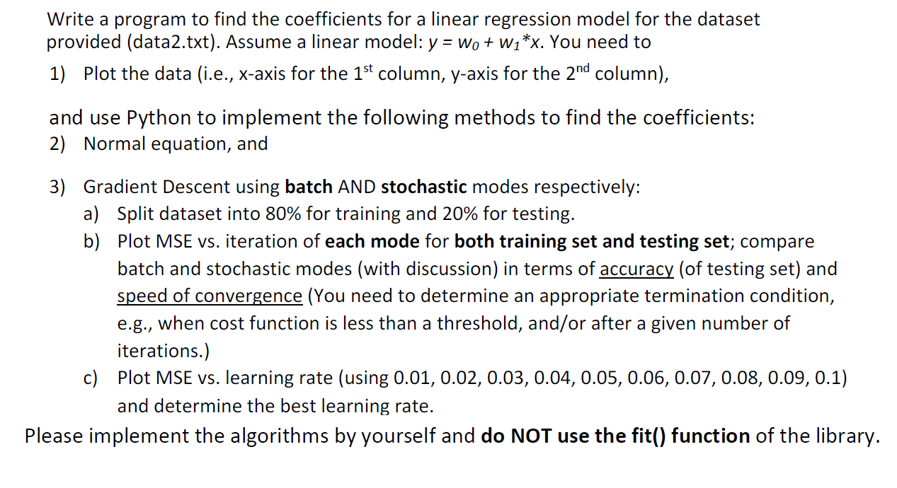 Write a program to find the coefficients for a linear | Chegg.com