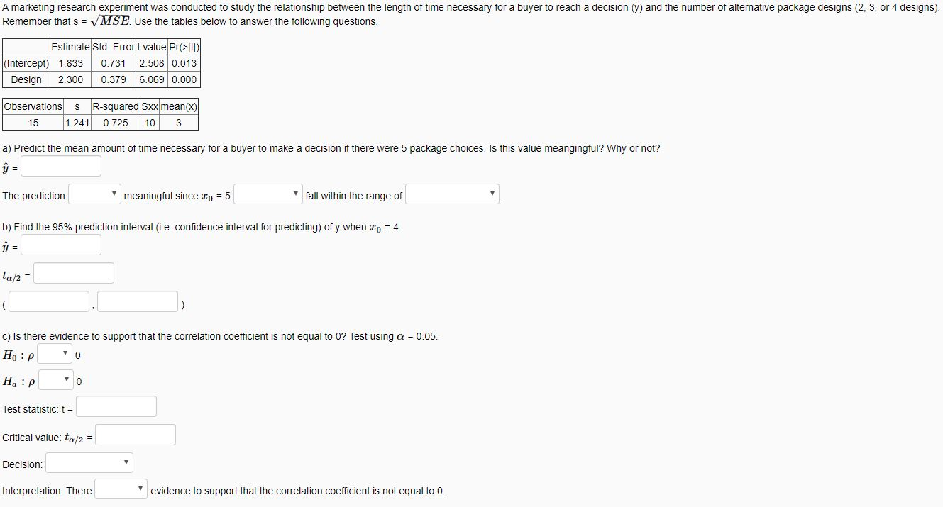 Solved A marketing research experiment was conducted to | Chegg.com