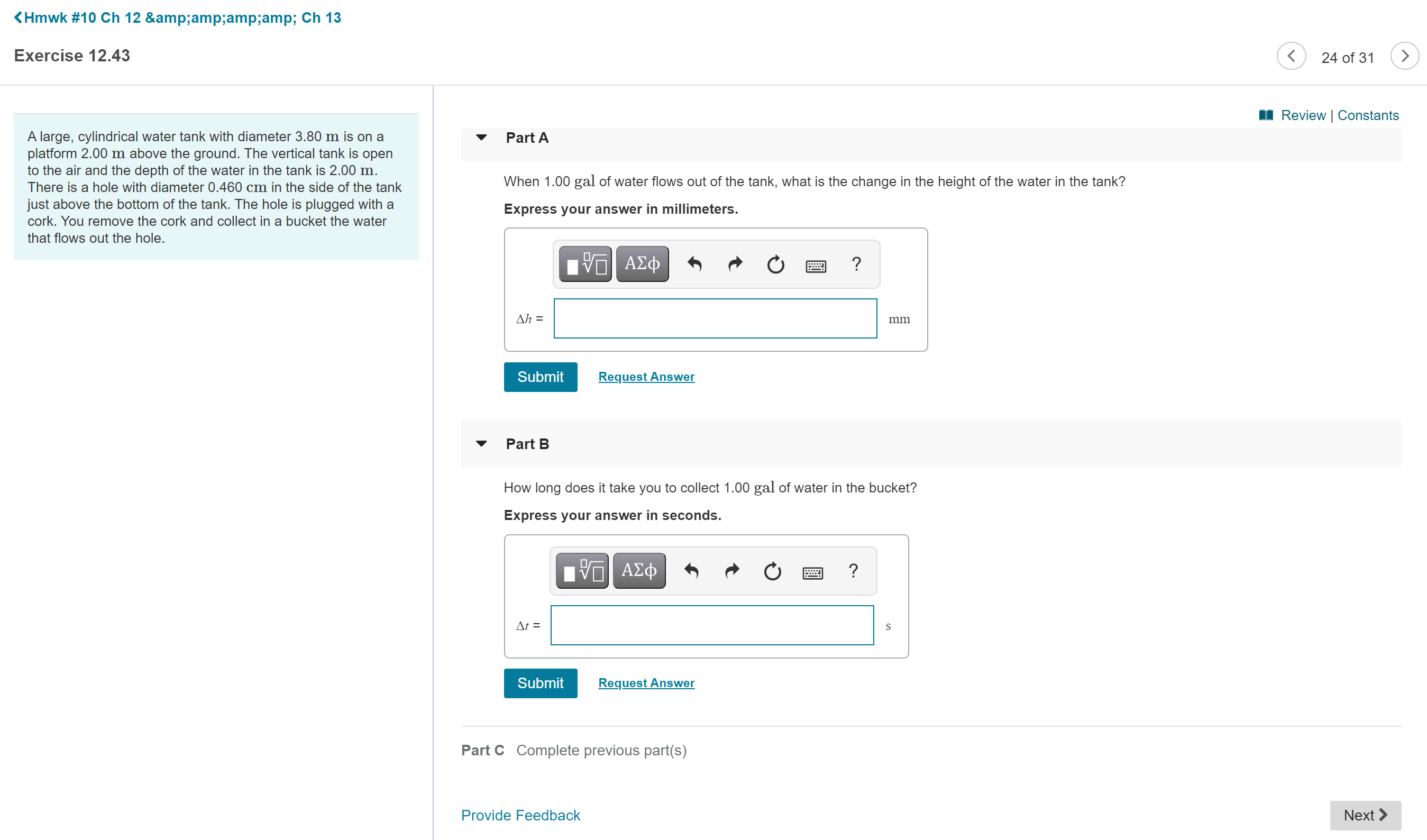 Solved A large, cylindrical water tank with diameter 3.80 mm