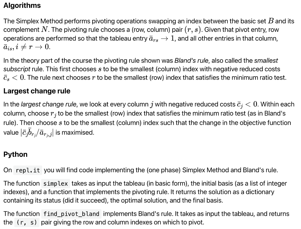 Solved Algorithms The Simplex Method performs pivoting | Chegg.com