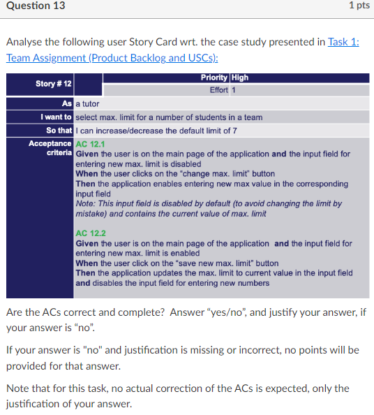 Analyse the following user Story Card wrt. the case | Chegg.com