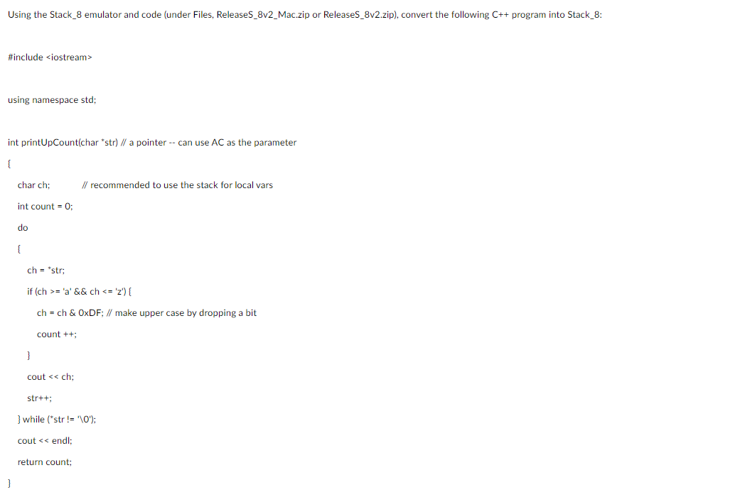 Solved Using the Stack_8 emulator and code (under Files, | Chegg.com