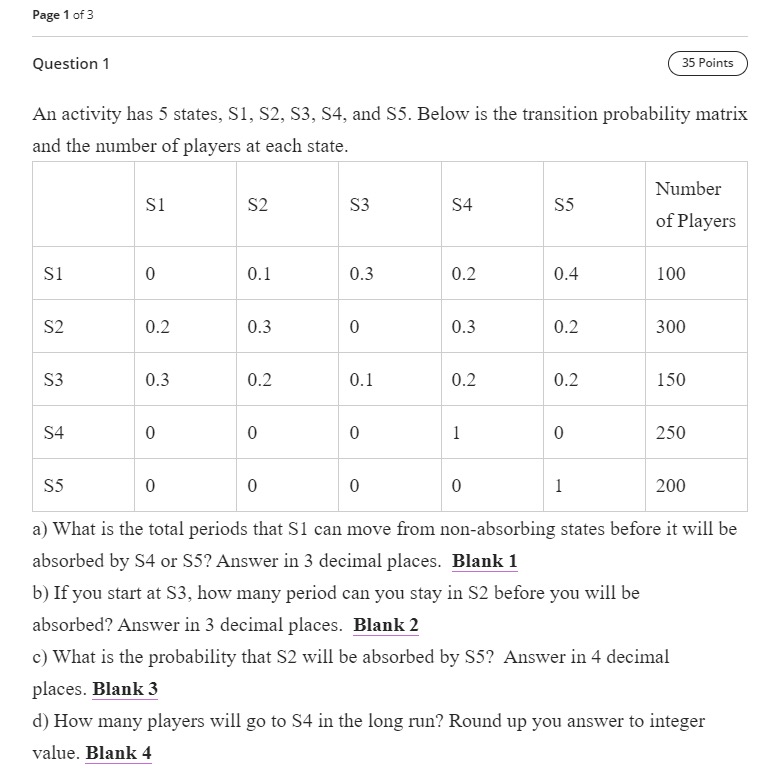 Solved An activity has 5 states, S1, S2, S3, S4, and S5. | Chegg.com