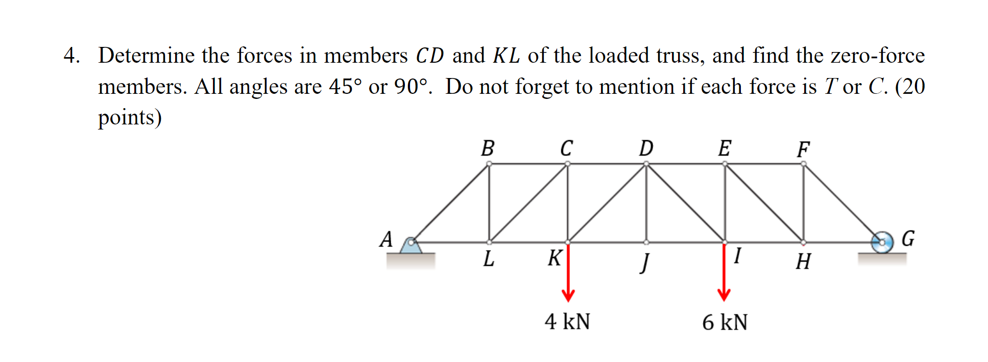 Solved 4. Determine the forces in members CD and KL of the | Chegg.com