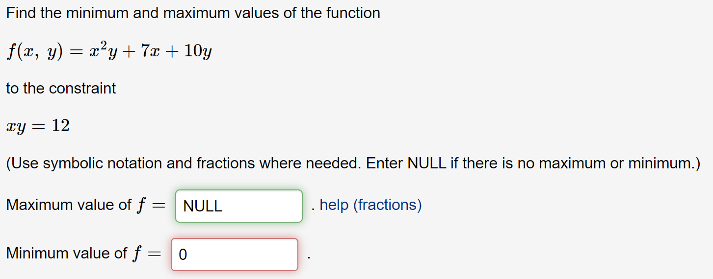 Solved Find the minimum and maximum values of the function | Chegg.com