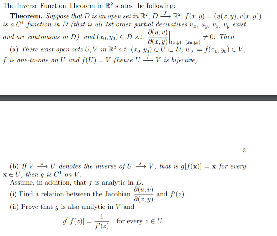 Solved The Inverse Function Theorem In R2 States The Foll Chegg Com
