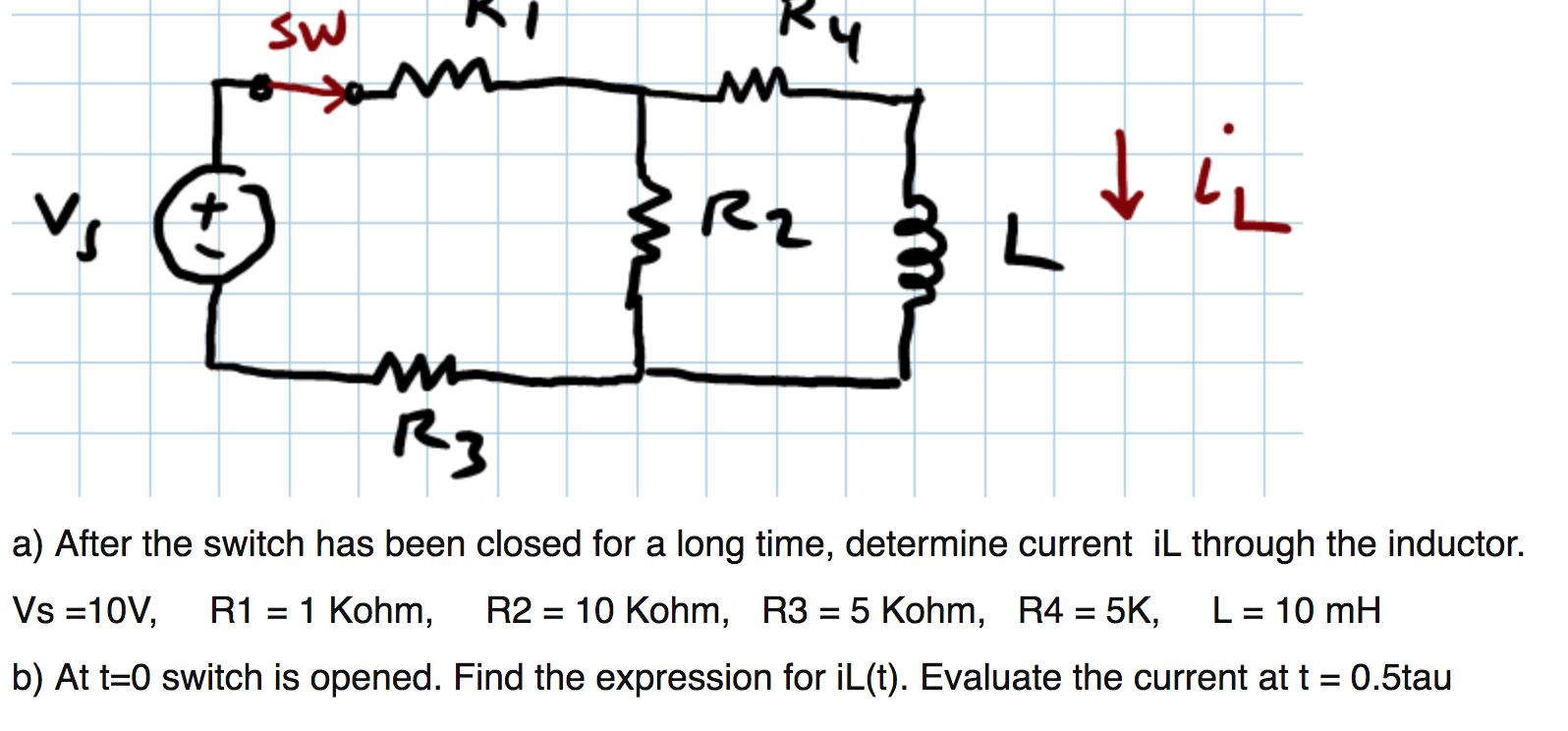 Solved a) determin iL through inductor after switch has been