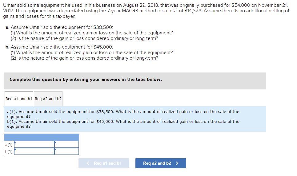 Solved Umair sold some equipment he used in his business on