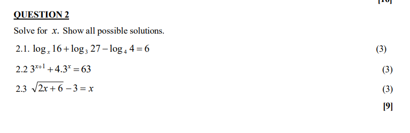 Solved Solve for x. Show all possible solutions. 2.1. | Chegg.com