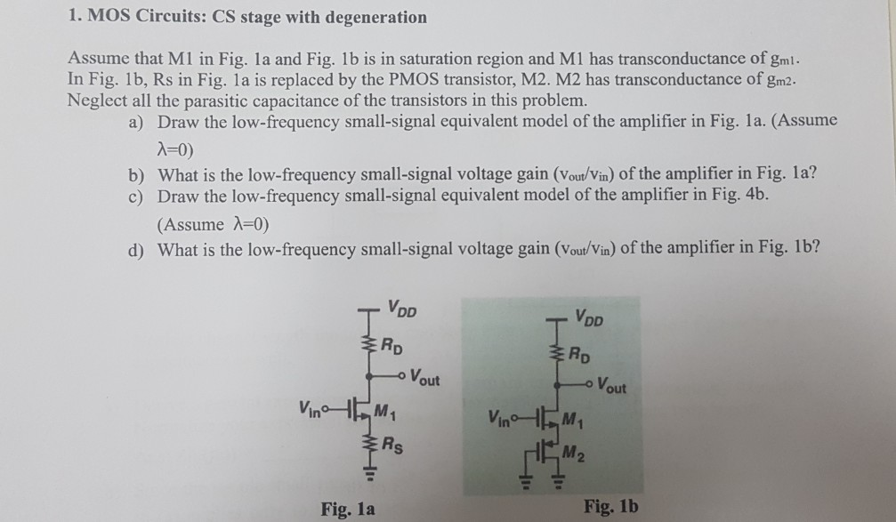 Solved 1. MOS Circuits: CS stage with degeneration Assume | Chegg.com