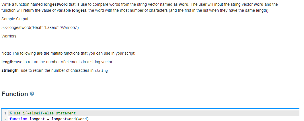 Solved Write a function named longestword that is use to | Chegg.com