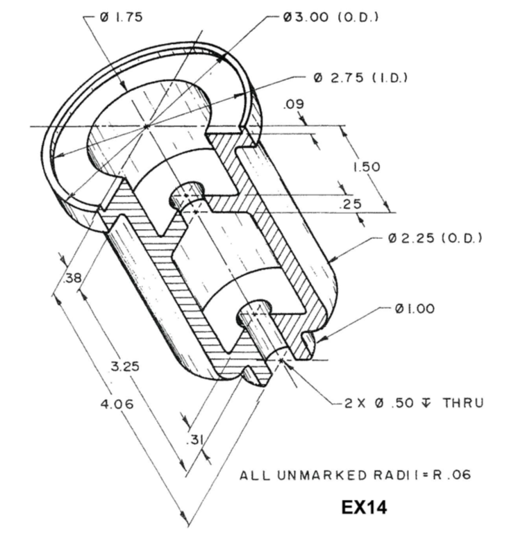 Solved The part is shown below in quarter section view. The | Chegg.com