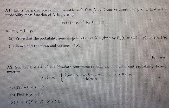 Solved A1. Let X be a discrete random variable such that X - | Chegg.com