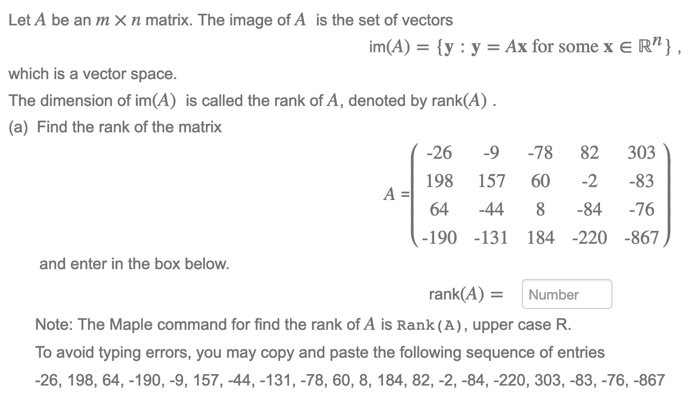 Solved Let A Be An Mxn Matrix The Image Of A Is The Set Of