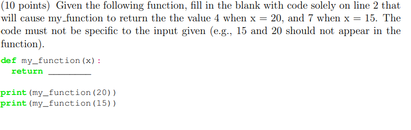 Solved (10 points) Given the following function, fill in the | Chegg.com