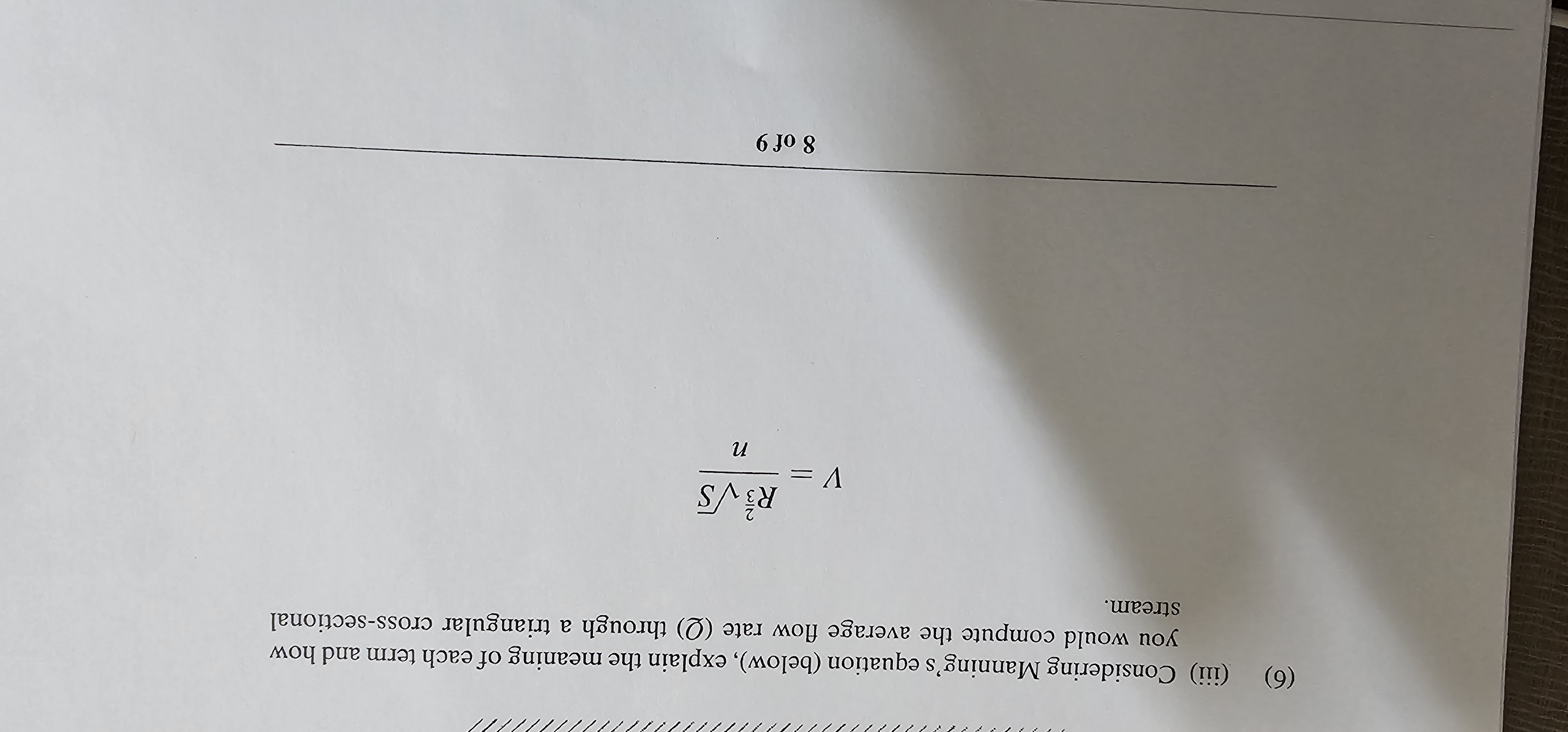 Solved 6) (iii) Considering Manning's Equation (below), | Chegg.com