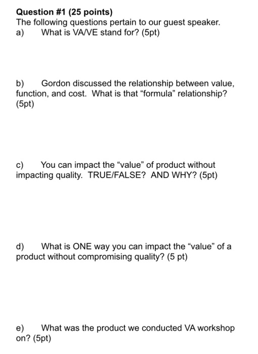 Solved Question #1 (25 points) The following questions | Chegg.com