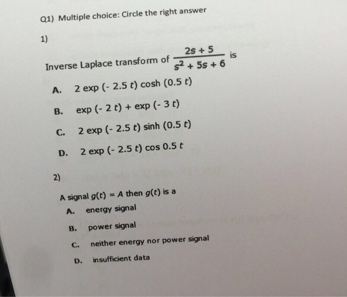 Solved Q1) Multiple choice: Circle the right answer 1) | Chegg.com