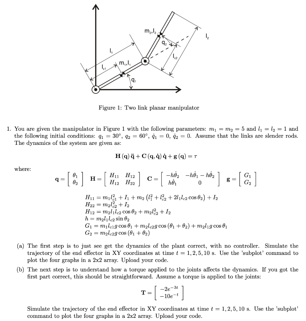 Figure 1: Two link planar manipulator 1. You are | Chegg.com