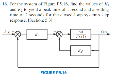 Solved 16. For the system of Figure P5.16, find the values | Chegg.com