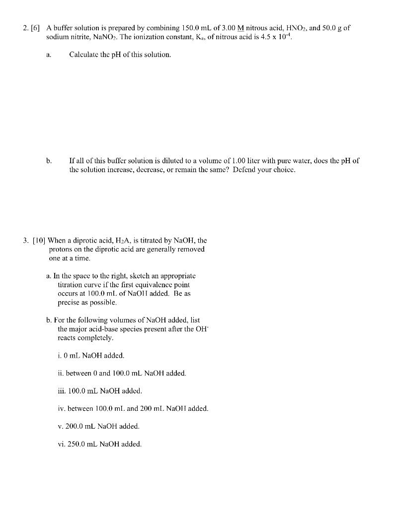 Solved 2. [6] A buffer solution is prepared by combining | Chegg.com